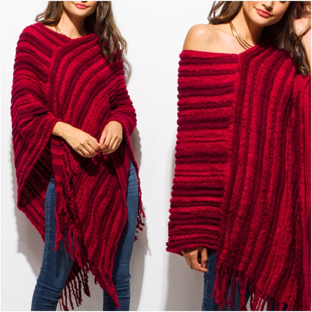 Soft Red Sweater Poncho Scarf Wrap OSFM - Picture 5 of 8
